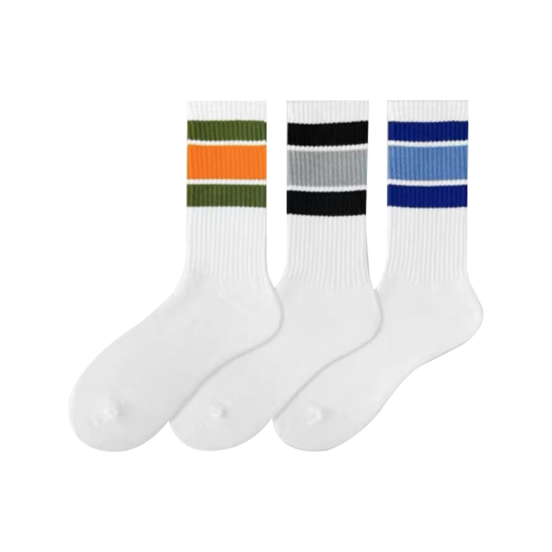 Men's Cotton Mid-Cut Athletic Socks With College Stripes