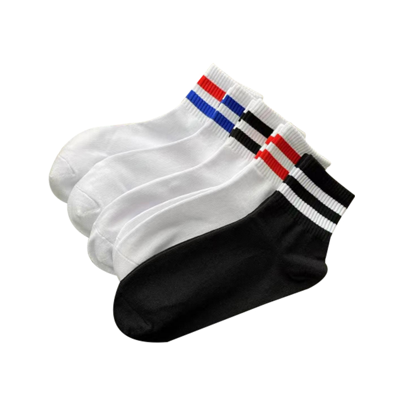 Double Stripe Contrast Color Four Seasons Men's Athletic Socks