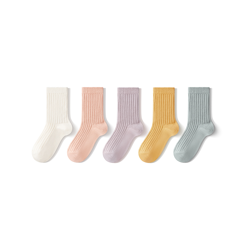 Autumn And Winter Fashion Solid Color Simple Vertical Stripes Kids Socks