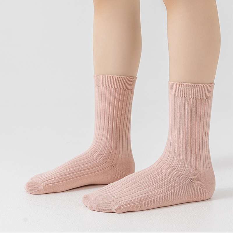 Autumn And Winter Fashion Solid Color Simple Vertical Stripes Kids Socks