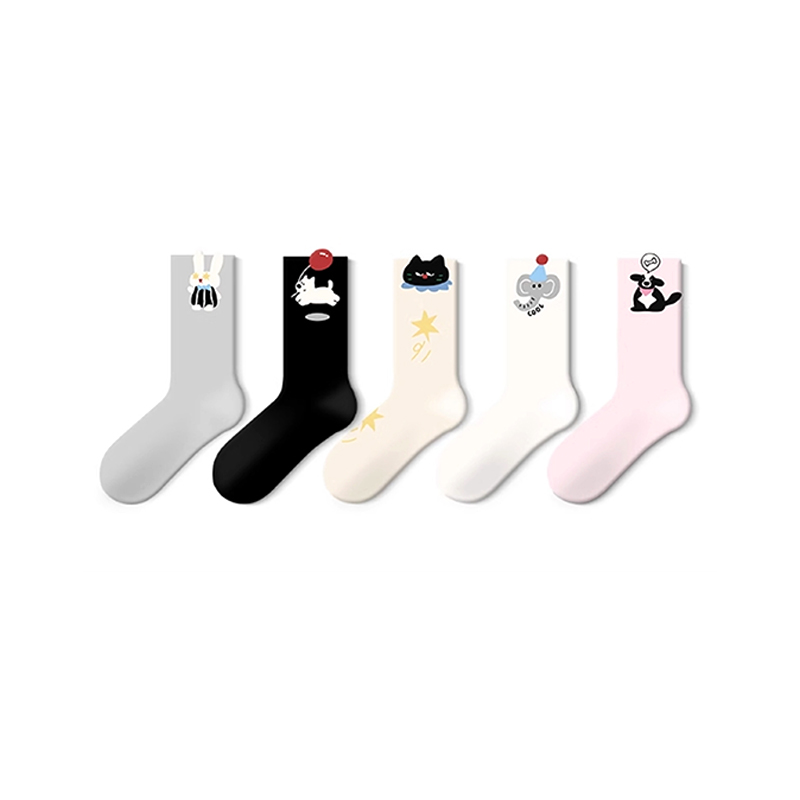 Cartoon Animal Patterned Woven's Mid-Calf Socks