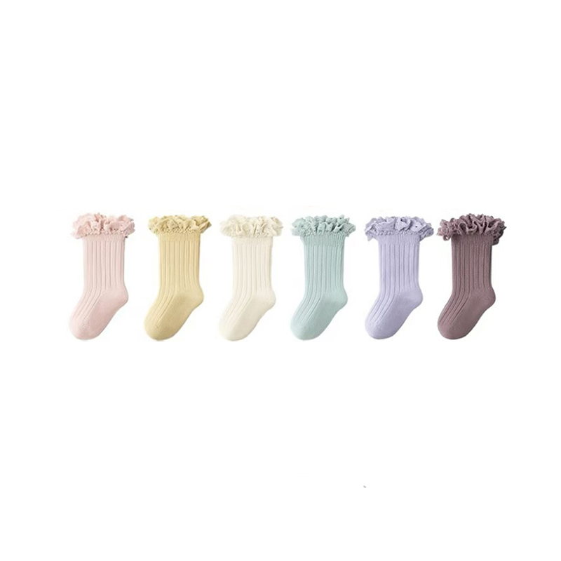 6-Pack Ribbed Cotton Crew Girl Baby Frilly Ruffle Socks