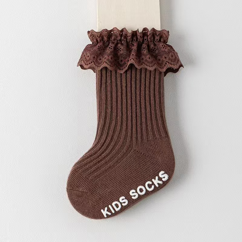 Long Style Cotton Lace Solid Colors Toddlers Girls Baby Ruffle Socks