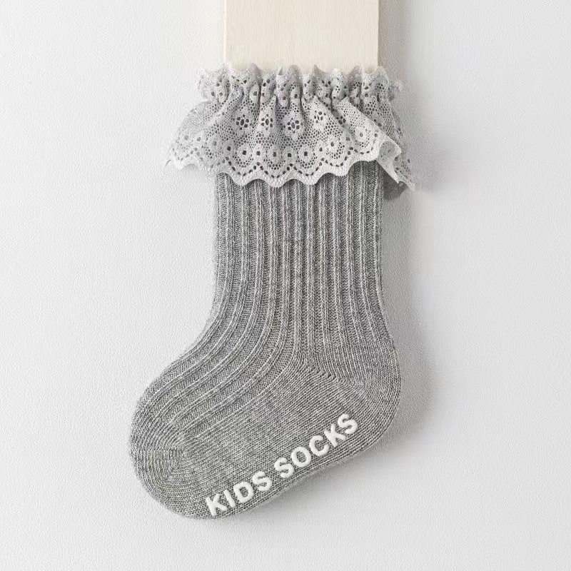 Long Style Cotton Lace Solid Colors Toddlers Girls Baby Ruffle Socks