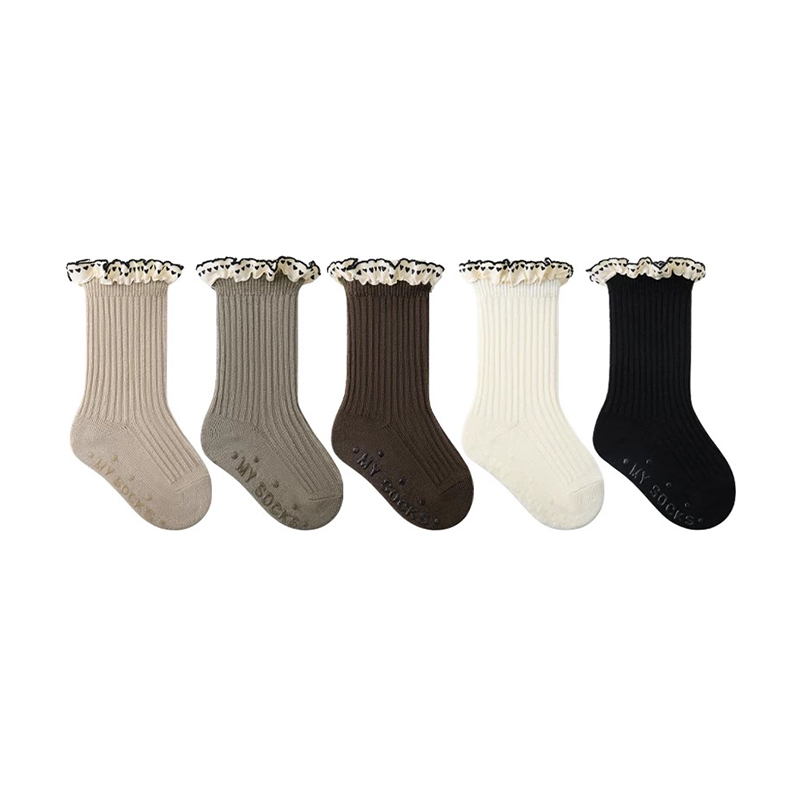 5-Pack Non-Slip Grips Baby Toddler Girls Ruffle Crew Socks