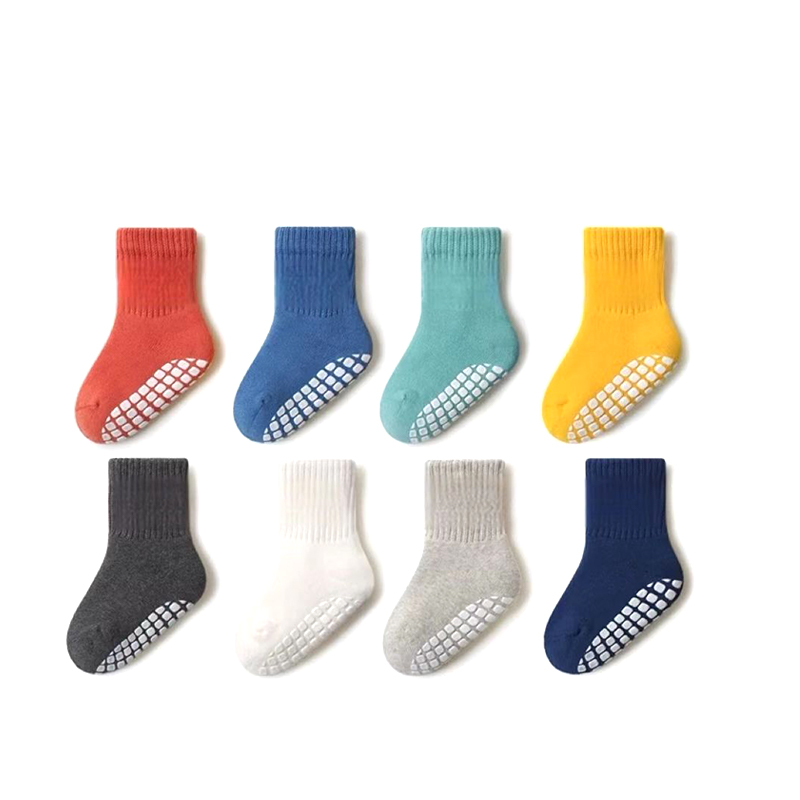 8-Pack Soft Terry Warm Toddler Baby Non-Slip Grip Crew Socks
