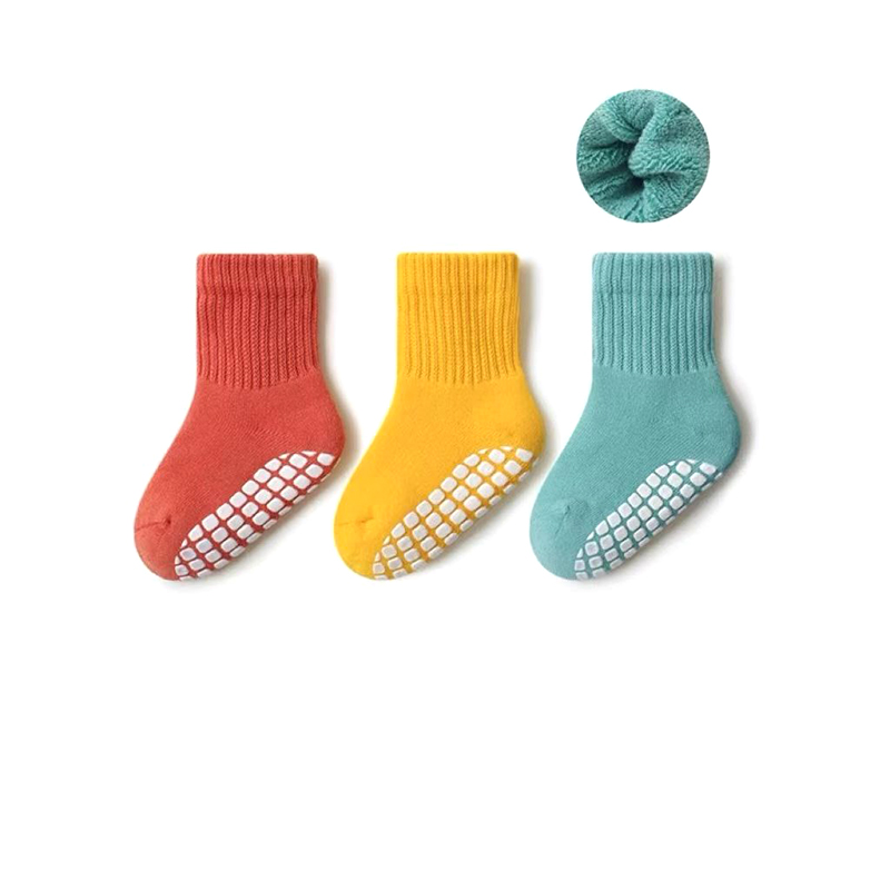 8-Pack Soft Terry Warm Toddler Baby Non-Slip Grip Crew Socks