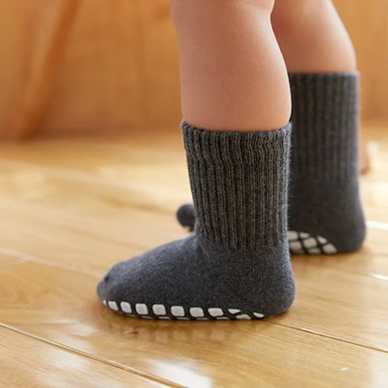 8-Pack Soft Terry Warm Toddler Baby Non-Slip Grip Crew Socks